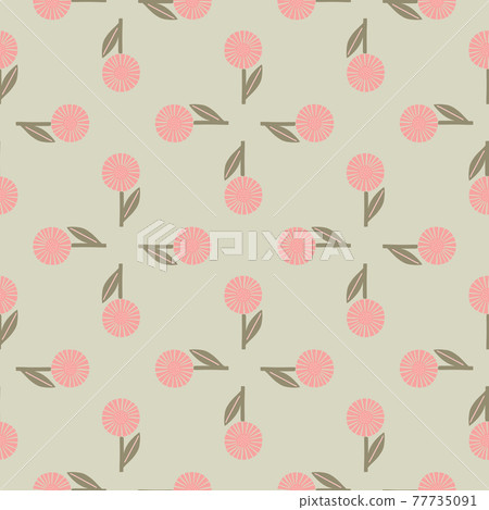 Bloom seamless pattern with geometric pink abstract daisy ornament. Grey background. Simple stylystic. Bloom seamless pattern with geometric pink abstract daisy ornament. Grey background. Simple stylystic. 77735091