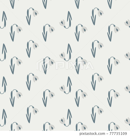 Navy blue colored snowdrop silhouettes seamless doodle pattern. Light grey background. Bloom flowers shapes. Navy blue colored snowdrop silhouettes seamless doodle pattern. Light grey background. Bloom flowers shapes. 77735109