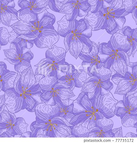 Botanic seamless hand drawn pattern with simple style outline flowers print. Blue palette. Cute backdrop. 77735172