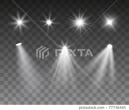 Vector set of spotlight and light burst effects isolated on dark background Vector set of spotlight and light burst effects isolated on dark background 77736485