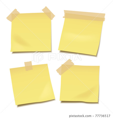Set of yellow blank vector post-it notes with paper tape isolated on white background 77736517