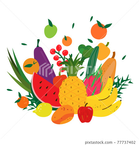 flying Vegetables and Fruits composition isolated on white flying Vegetables and Fruits composition isolated on white 77737402