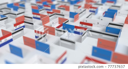 Fictional credit card maze with flag of Paraguay. Financial difficulties related 3D rendering Fictional credit card maze with flag of Paraguay. Financial difficulties related 3D rendering 77737637