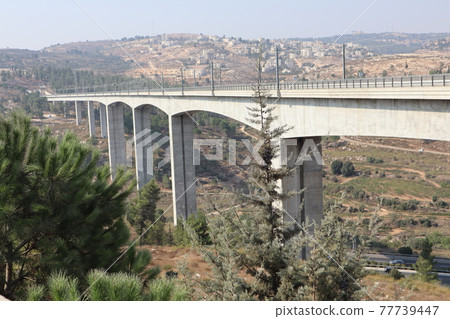 the railway bridge over the cedar valley near jerusalem in israel the railway bridge over the cedar valley near jerusalem in israel 77739447