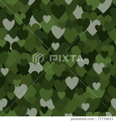 Military Seamless Pattern with Forest Green Heart Spots. Camouflage Background 77739641