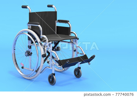 Wheelchair on blue background, 3D rendering 77740076