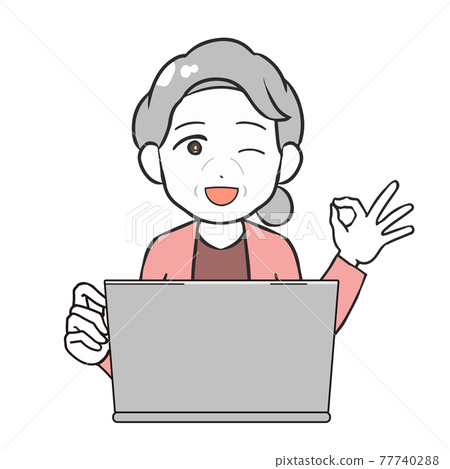 PC OK sign elderly woman - Stock Illustration [77740288] - PIXTA