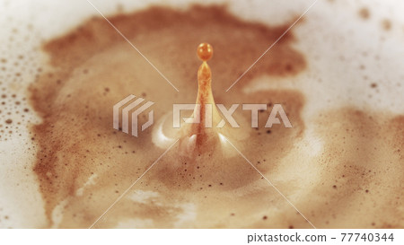 Freeze motion of macro shot of coffee drop Freeze motion of macro shot of coffee drop 77740344