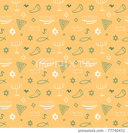 Jewish items seamless pattern, Jewish hand drawn lineart icons background, vector illustration 77740452