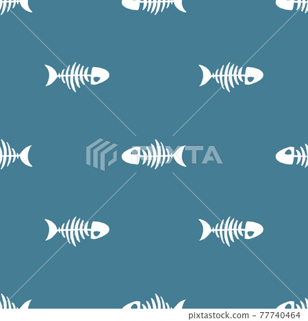 Fish bones Seamless pattern. Fish skeleton sketch, Hand drawn Cartoon Vector illustration 77740464
