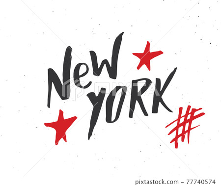 New York lettering handwritten sign, Hand drawn grunge calligraphic text. Vector illustration 77740574