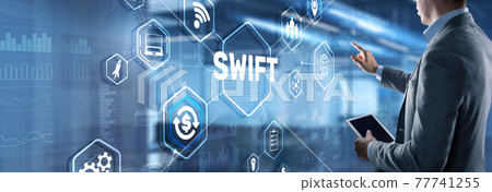 SWIFT. Society for Worldwide Interbank Financial Telecommunications. Financial Banking regulation concept SWIFT. Society for Worldwide Interbank Financial Telecommunications. Financial Banking regulation concept 77741255