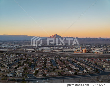 High angle view of the Vegas cityscape from Henderson View Pass 77742249