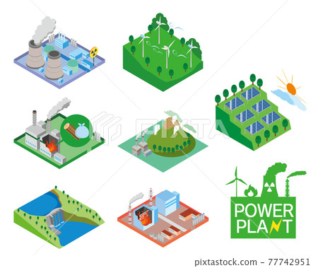 Power plant isometric illustration set 77742951
