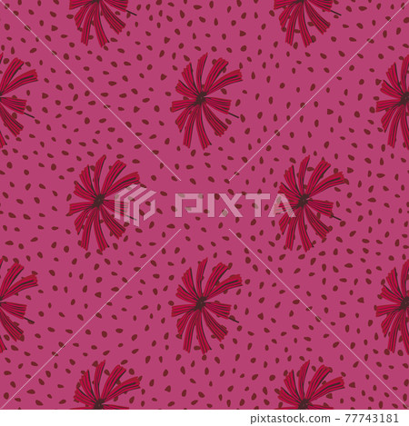 Decorative seamless pattern with abstract palm licuala ornament in doodle style. Pink dotted background. Decorative seamless pattern with abstract palm licuala ornament in doodle style. Pink dotted background. 77743181