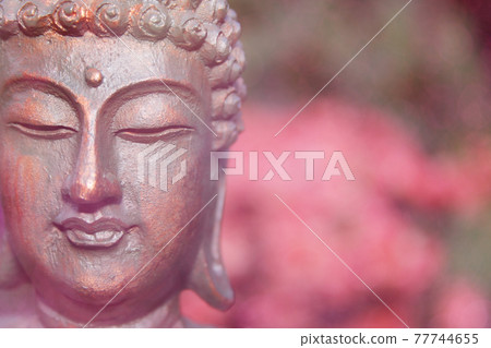 Buddha Statue in Outdoor Garden With Blurred Background 77744655