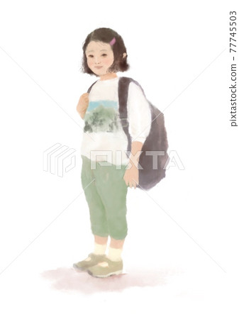 A girl carrying a backpack A girl carrying a backpack 77745503