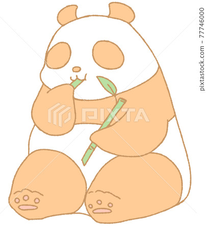 Panda sitting and eating sasa (orange) - Stock Illustration