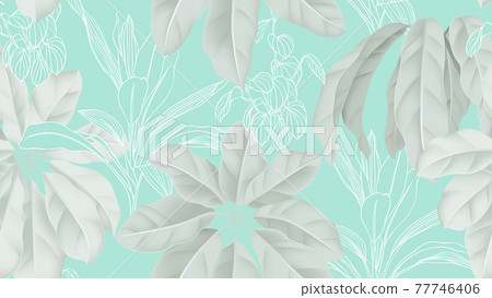 Tropical seamless pattern,  green Schefflera arboricola or umbrella tree 77746406