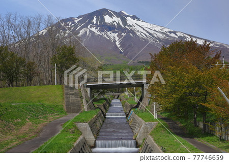 Hirosaki City, Aomori Prefecture River and Mt. Iwaki in Iwakiyama Comprehensive Park 77746659