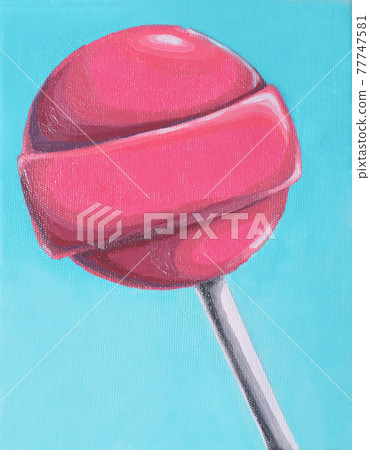 pink lolipop illustration. sweet candy on a blue background. acrilic painting on a canvas pink lolipop illustration. sweet candy on a blue background. acrilic painting on a canvas 77747581