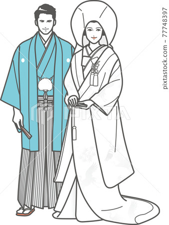 新娘和新郎在白色固體和冠rest 77748397