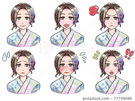 綠色浴衣女性表情套裝 77749086