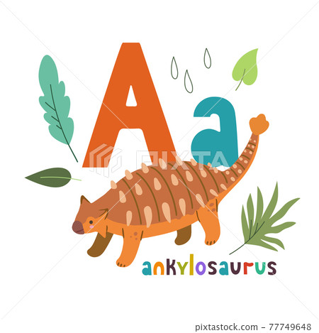 Ankylosaurus. Cute cartoon hand drawn illustration with dinosaur and A letter. Ankylosaurus. Cute cartoon hand drawn illustration with dinosaur and A letter. 77749648