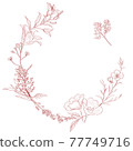 Simple flower wreath (red line drawing) 77749716
