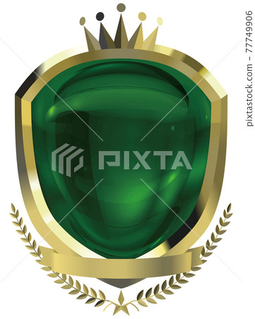 Frame shield-shaped laurel and crown gold emblem green without sample letters vector illustration Frame shield-shaped laurel and crown gold emblem green without sample letters vector illustration 77749906