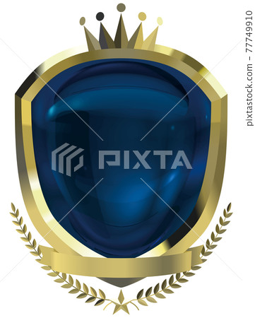 Frame shield-shaped laurel and crown gold emblem blue no sample letters vector illustration 77749910