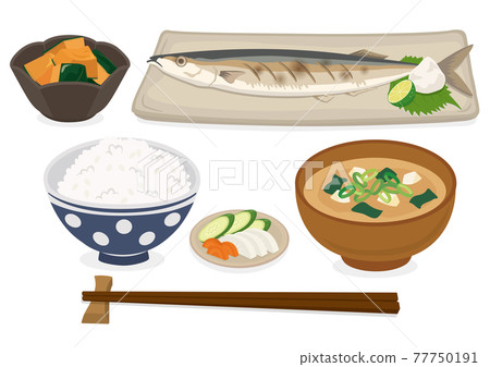 Japanese grilled fish set meal (saury) 77750191