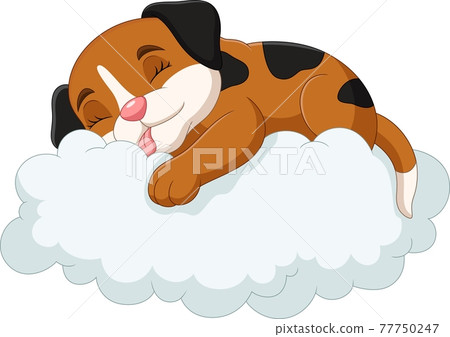 Cartoon little dog sleeping on the clouds 77750247