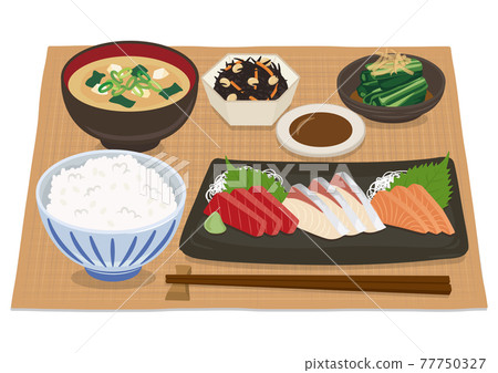 Japanese food / sashimi set meal (3 types) 77750327