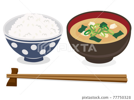 Japanese food / rice and miso soup 77750328