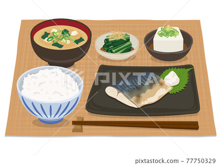 Japanese food / grilled fish set meal (mackerel) 77750329