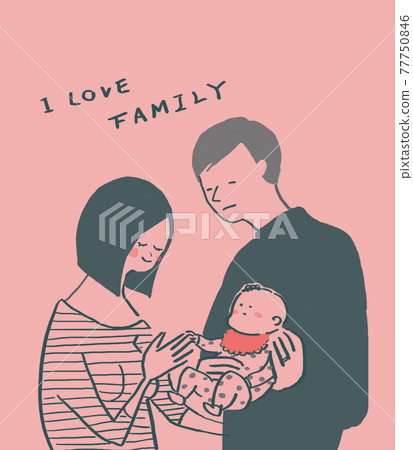 Mother and father holding baby, couple, childbirth (text available) Mother and father holding baby, couple, childbirth (text available) 77750846