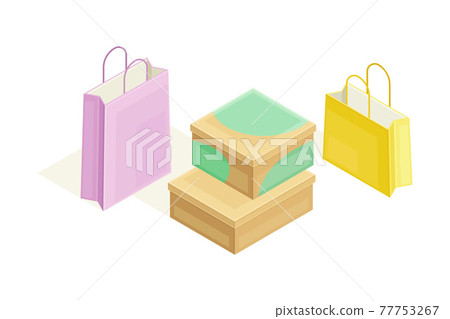 Package and Cardboard Box as Shopping and Retail Industry Isometric Vector Illustration 77753267