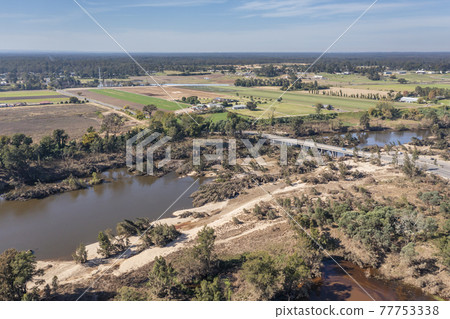 Drone aerial photograph of the Nepean River in Yarramundi Reserve in regional Australia Drone aerial photograph of the Nepean River in Yarramundi Reserve in regional Australia 77753338
