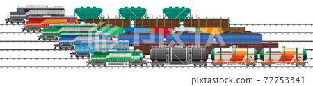 Set of train cargo wagons, cisterns, tanks, cars Set of train cargo wagons, cisterns, tanks, cars 77753341
