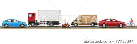 Collection of various vehicles. Side view road Collection of various vehicles. Side view road 77753344