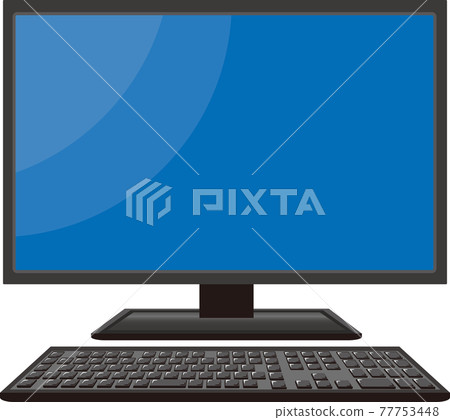 Desktop PC monitor and keyboard blue 77753448