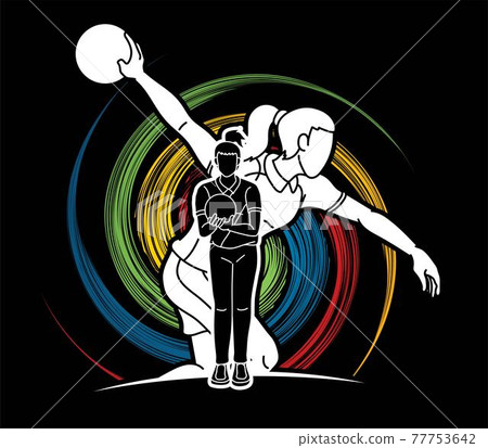 Bowling Sport Players Women Bowler Action Cartoon Graphic Vector 77753642