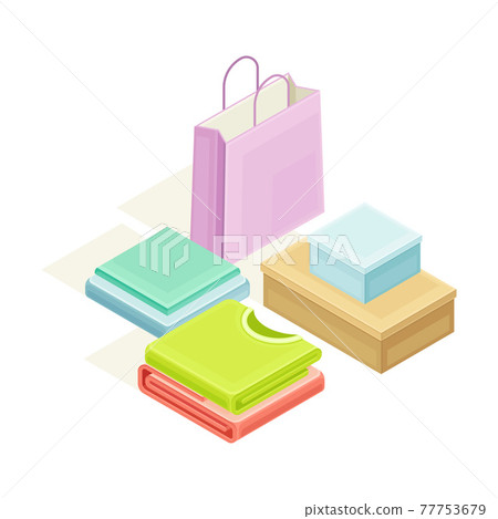 Folded Clothing and Cardboard Box as Shopping and Retail Industry Isometric Vector Illustration Folded Clothing and Cardboard Box as Shopping and Retail Industry Isometric Vector Illustration 77753679
