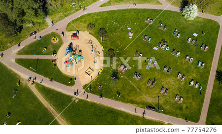 View from the height of the beach and vacationing people in Drozdy in Minsk.Belarus 77754276