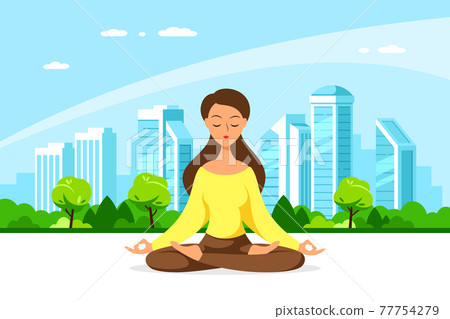 Young Woman in Lotus Pose Pratices Meditation Young Woman in Lotus Pose Pratices Meditation 77754279