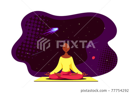 Young Woman in Lotus Pose Pratices Meditation Young Woman in Lotus Pose Pratices Meditation 77754292