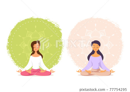 Young Woman in Lotus Pose Pratices Meditation Young Woman in Lotus Pose Pratices Meditation 77754295