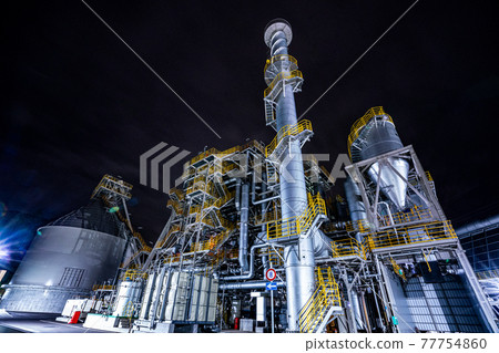 Factory night view Biomass power plant Nagano reuse clean Factory night view Biomass power plant Nagano reuse clean 77754860