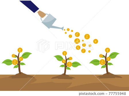 Businessmen water plants that have a large number of currencies. On a white background Business investment growth concept Businessmen water plants that have a large number of currencies. On a white background Business investment growth concept 77755948